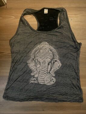 Women's Gray Racerback Tank Top with Ganesh Elephant Graphic